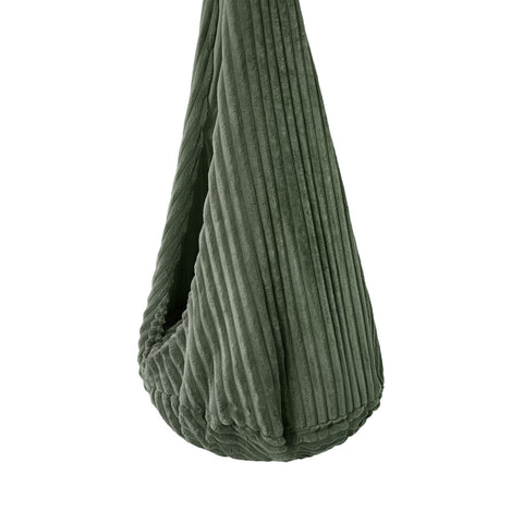3. Close-up of olive sage green corduroy fabric texture on MeowBaby cocoon swing for kids