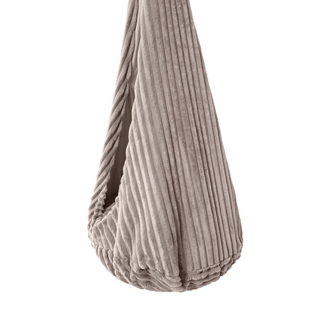3. Close-up of MeowBaby cocoon swing in churros pebble beige, focusing on ribbed corduroy fabric detail
