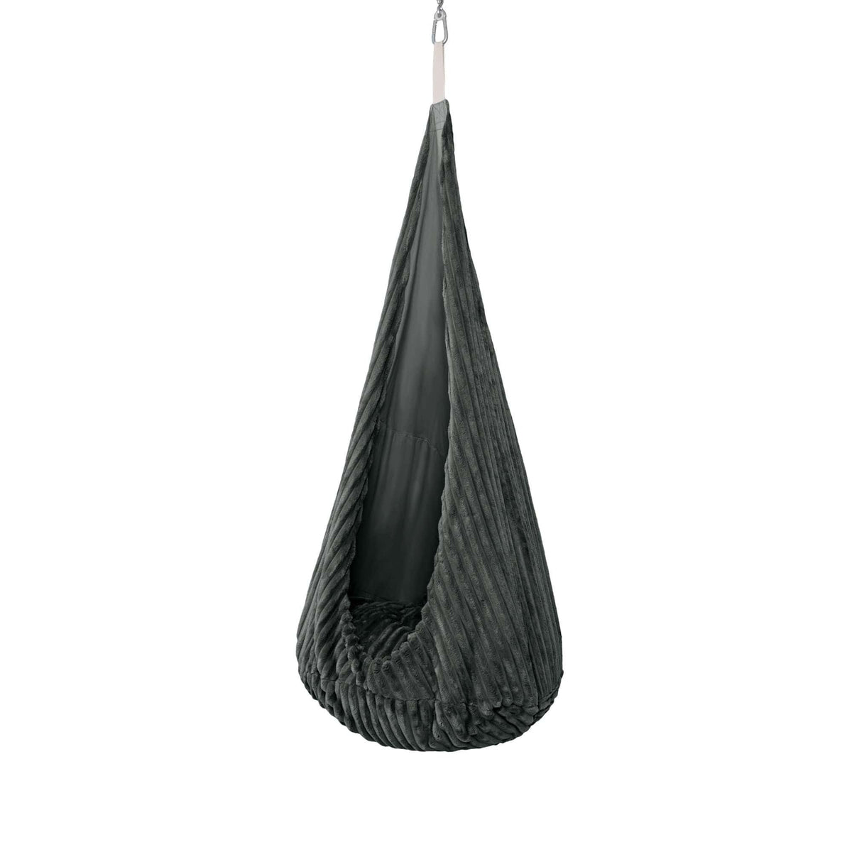 2. MeowBaby cocoon swing for kids in churros pine forest green, side view highlighting plush cushion and corduroy texture