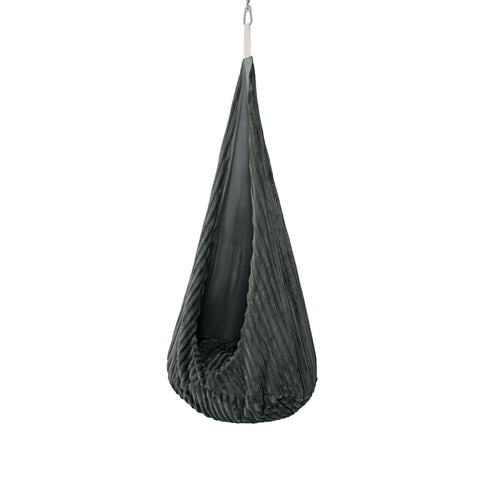 2. MeowBaby cocoon swing for kids in churros pine forest green, side view highlighting plush cushion and corduroy texture
