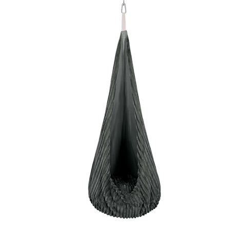 1. MeowBaby cocoon swing for kids in churros pine forest green, hanging from ceiling, showcasing soft corduroy fabric