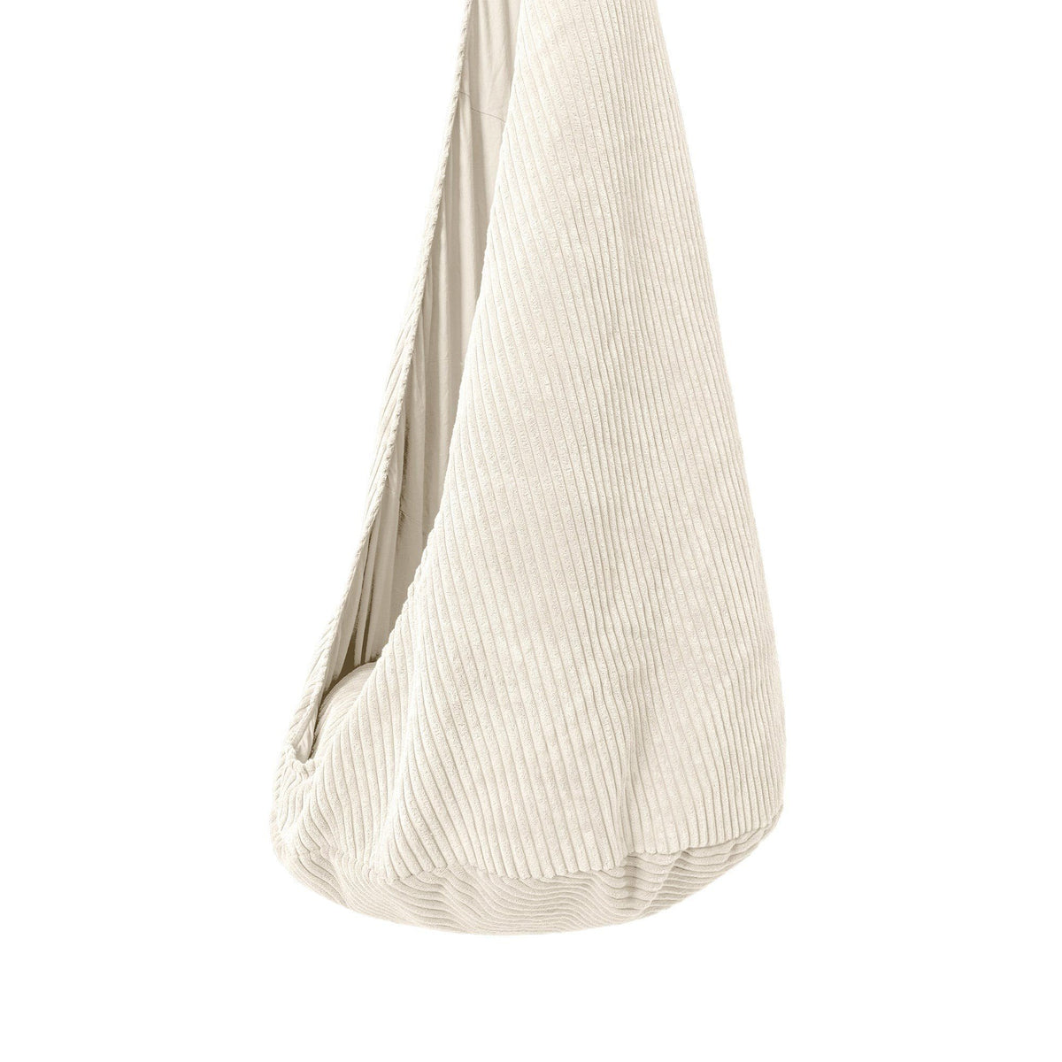 3. Close-up of ecru corduroy fabric on cocoon swing for kids highlighting texture and material