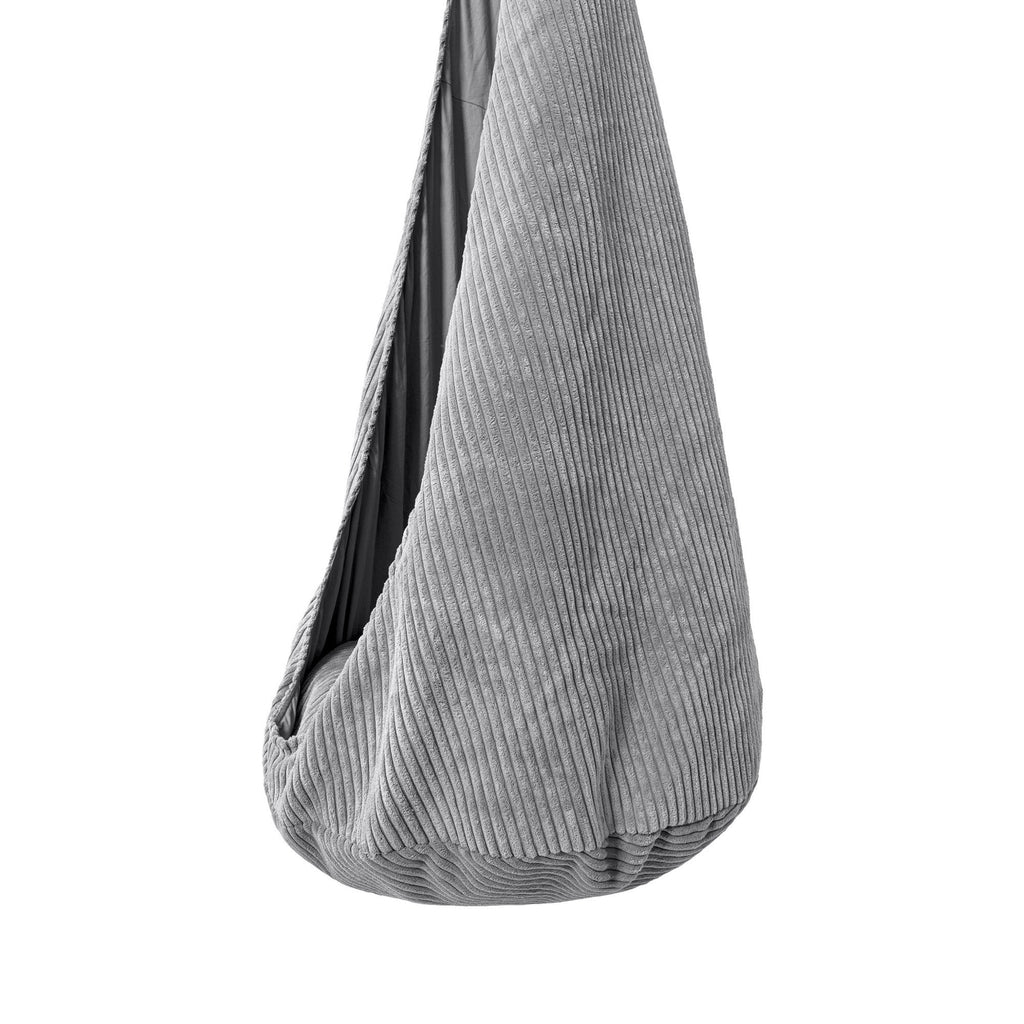 3. Close-up of grey corduroy fabric texture on cocoon swing for kids
