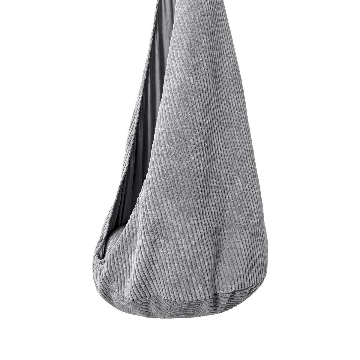 3. Close-up of grey corduroy fabric texture on cocoon swing for kids