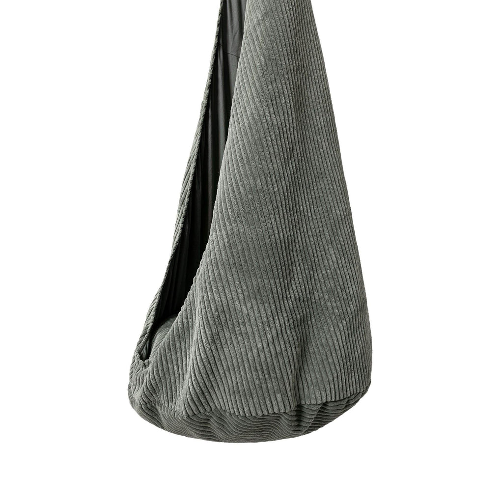 3. Close-up of textured khaki corduroy fabric on kids' cocoon swing