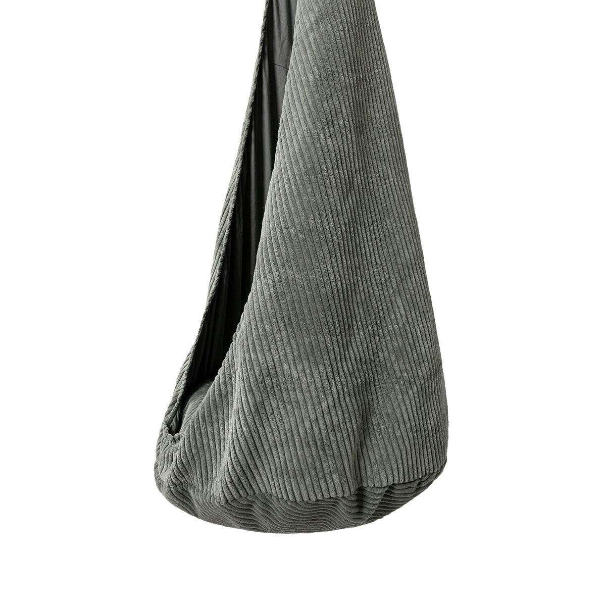 3. Close-up of textured khaki corduroy fabric on kids' cocoon swing