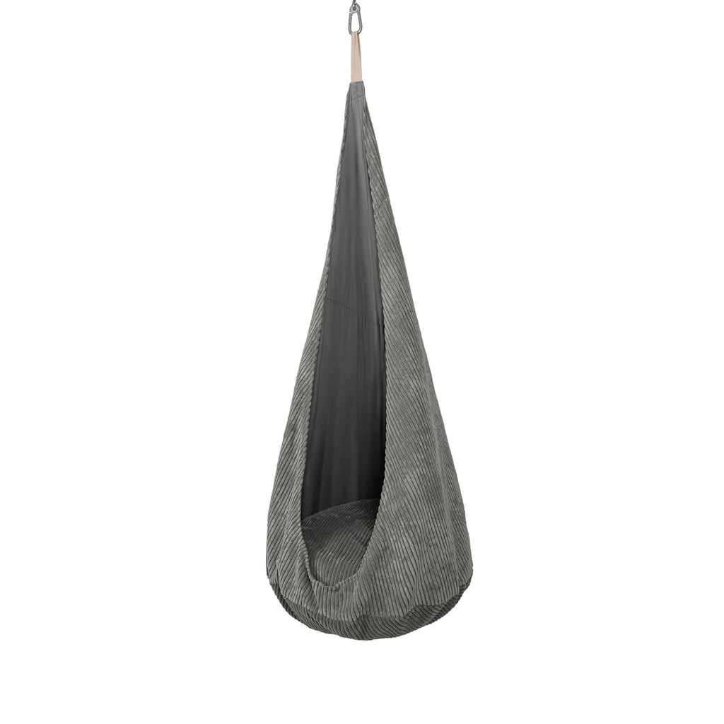 2. Aesthetic khaki cocoon swing for children, featuring soft corduroy fabric and hanging loop
