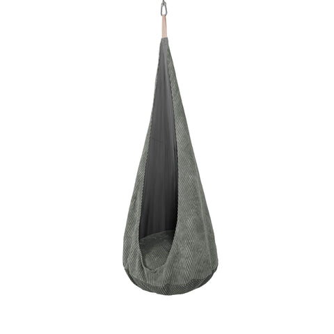 2. Aesthetic khaki cocoon swing for children, featuring soft corduroy fabric and hanging loop