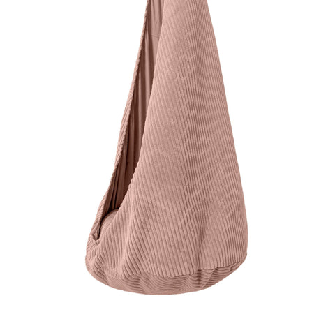 3. Close-up of powder pink corduroy fabric on MeowBaby cocoon swing for kids