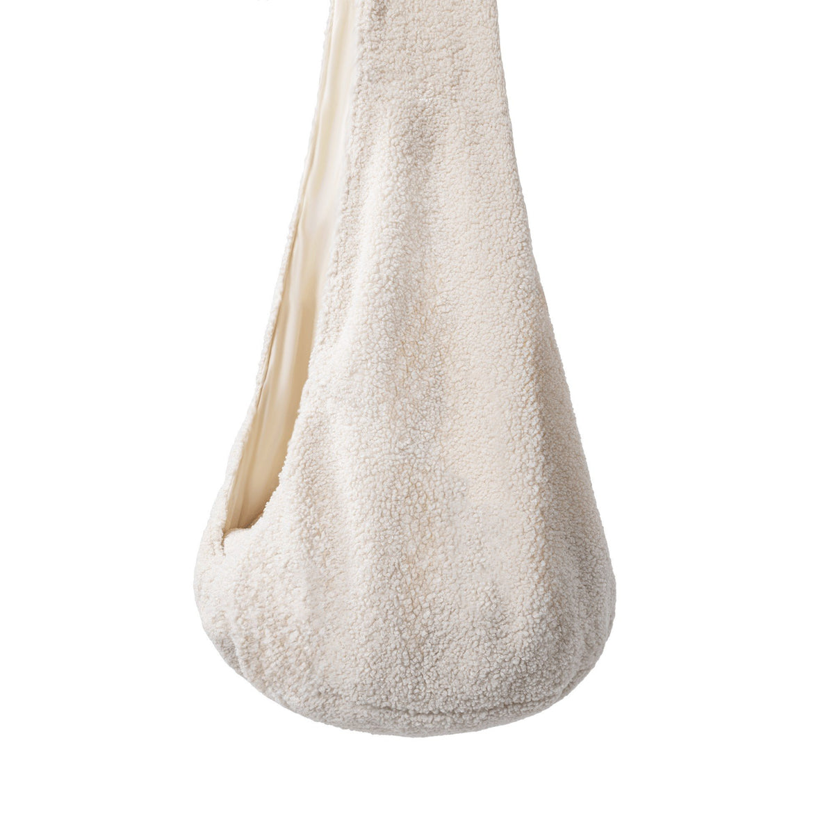 3. Close-up of MeowBaby cocoon swing showing textured bearly fabric and plush cushion