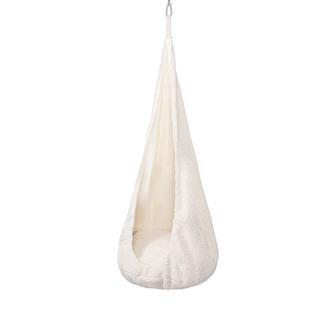 2. MeowBaby cocoon swing for kids in neutral bearly fabric, featuring a cozy interior and ceiling hook