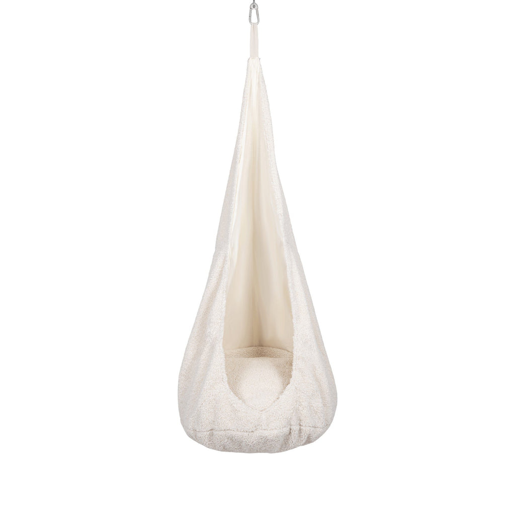 1. MeowBaby cocoon swing for kids in soft bearly fabric with plush cushion, shown hanging in studio setting