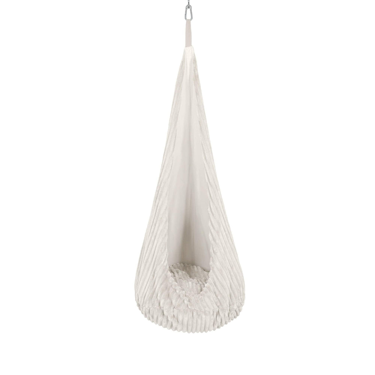 1. MeowBaby cocoon swing for kids in churros cotton candy white, hanging from ceiling, showcasing soft corduroy fabric and plush cushion