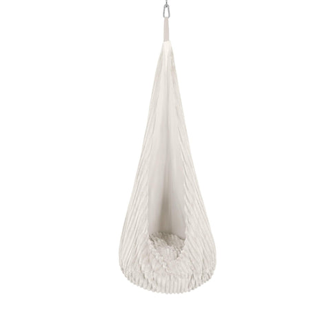 1. MeowBaby cocoon swing for kids in churros cotton candy white, hanging from ceiling, showcasing soft corduroy fabric and plush cushion