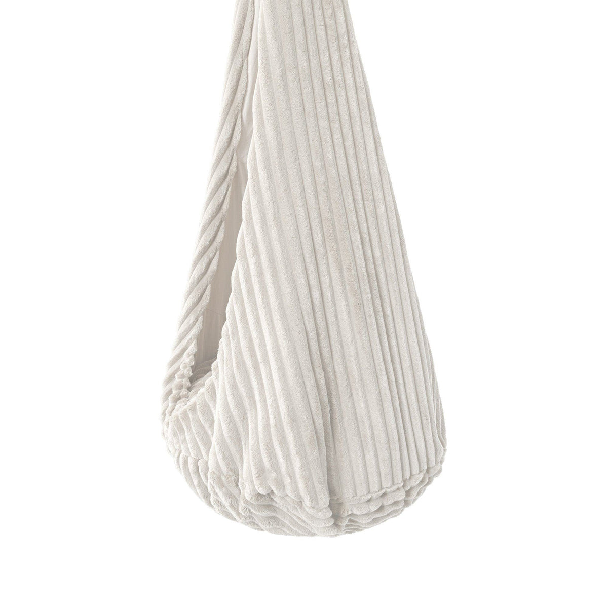 3. Close-up of MeowBaby cocoon swing in churros cotton candy white, highlighting textured corduroy fabric