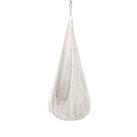 2. MeowBaby cocoon swing for kids in churros cotton candy white, shown from side with ceiling hook, emphasizing soft corduroy material
