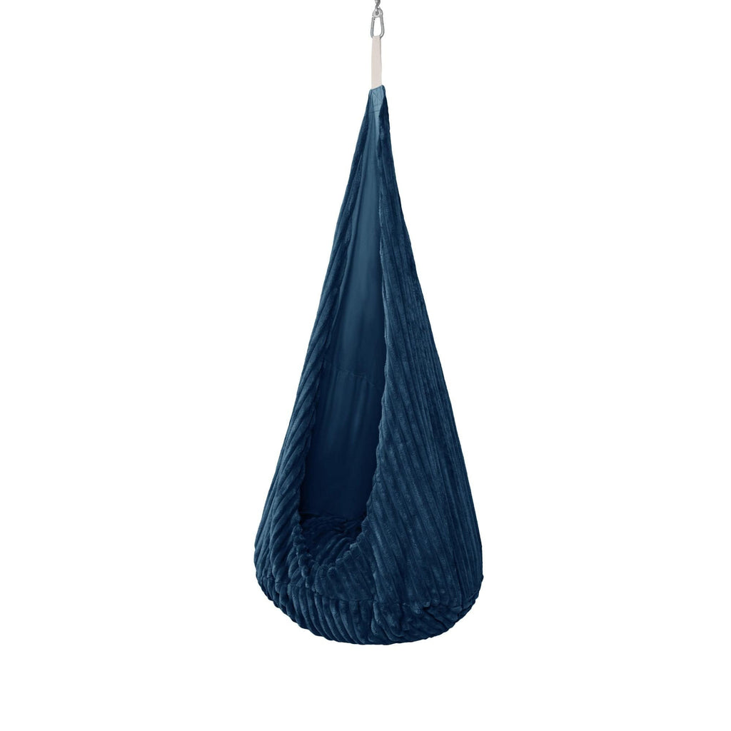 2. MeowBaby cocoon swing in churros midnight blue corduroy with plush cushion, shown in studio setting