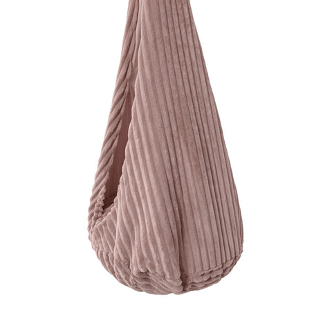 3. Close-up of churros ruby chocolate pink corduroy fabric texture on kids' cocoon swing