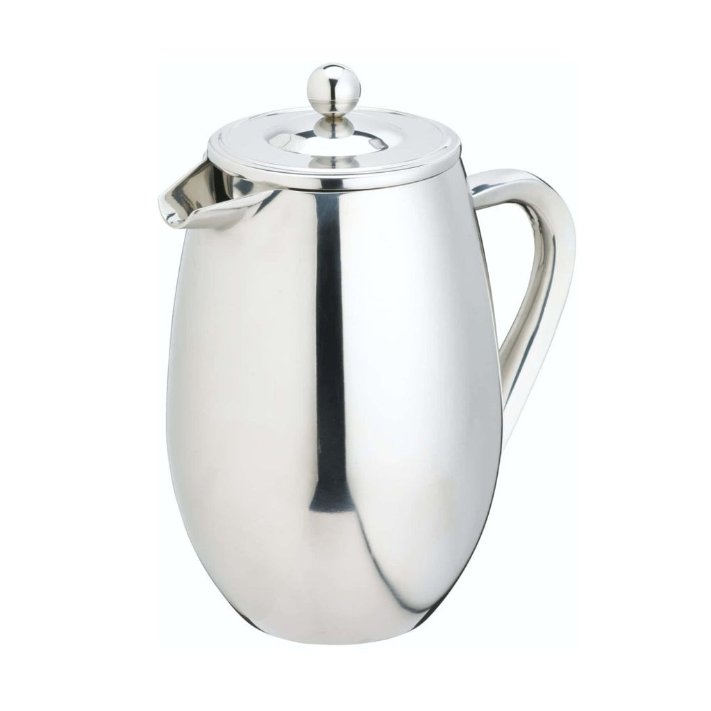 1. La Cafetière silver double walled coffee maker with mirror-polished finish on white background