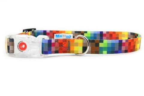 2. Matteo brand dog collar with pixel design and LED buckle, featuring strong stitching and stainless steel D-ring