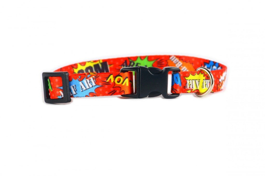 2. Red graffiti dog collar with plastic buckle and nickel-plated handle on white background