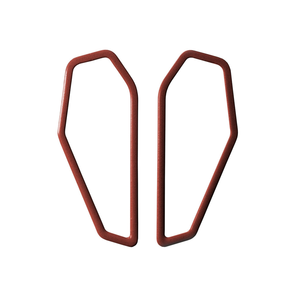 5. Lisa Kroeber Jewellery Color Frames Earrings in red, shown in studio