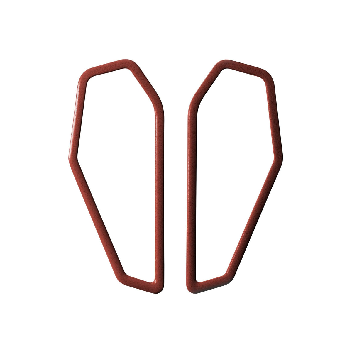 5. Lisa Kroeber Jewellery Color Frames Earrings in red, shown in studio