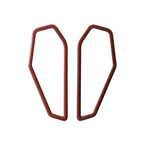 5. Lisa Kroeber Jewellery Color Frames Earrings in red, shown in studio