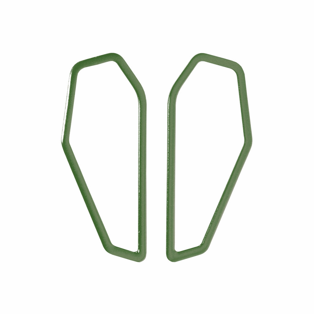 17. Lisa Kroeber Jewellery Color Frames Earrings in green, shown in studio