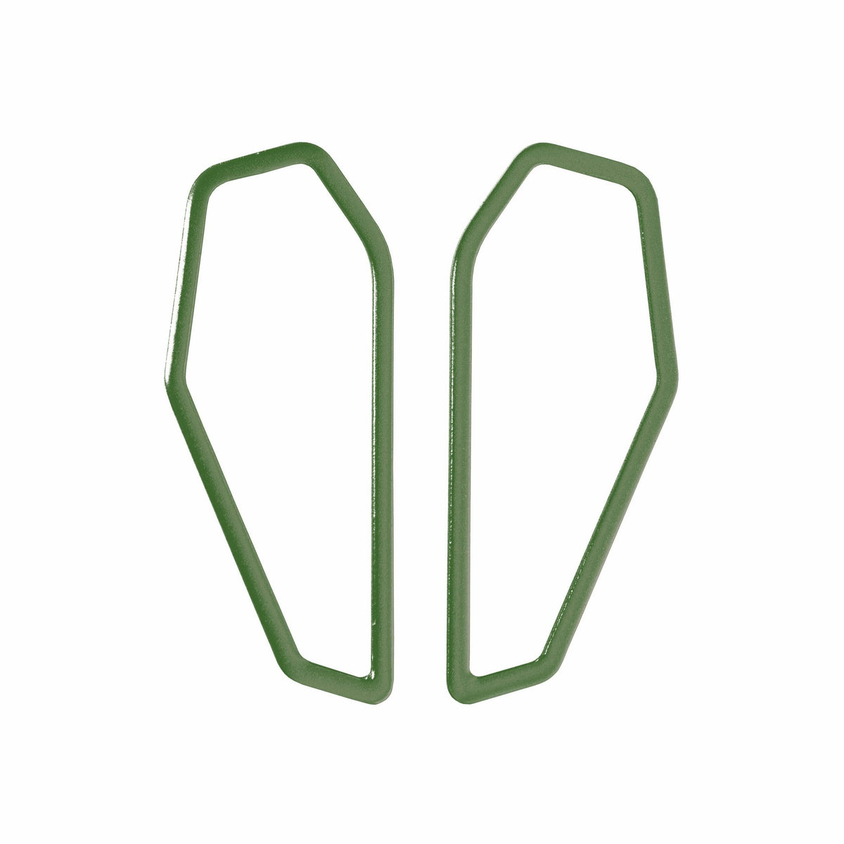 17. Lisa Kroeber Jewellery Color Frames Earrings in green, shown in studio