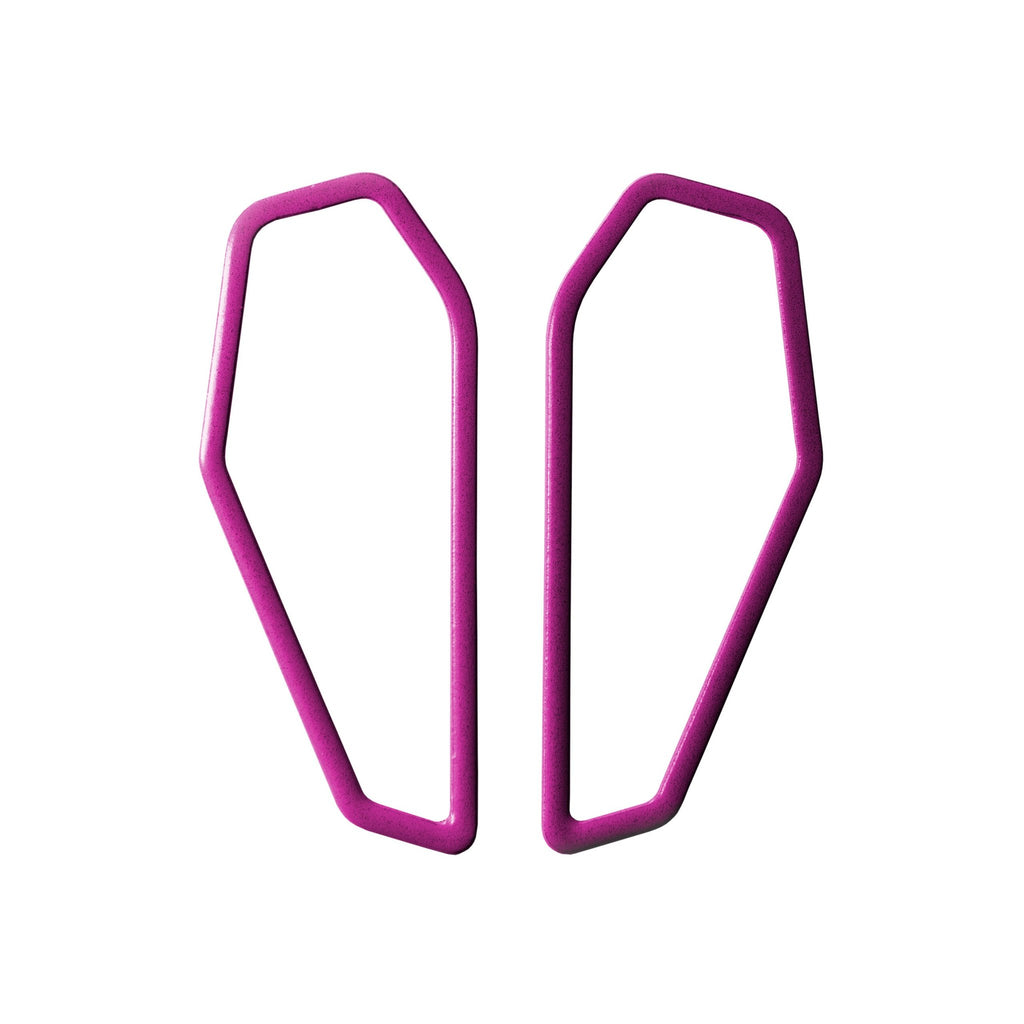 2. Lisa Kroeber Jewellery Color Frames Earrings in Caiman Purple, shown in studio setting