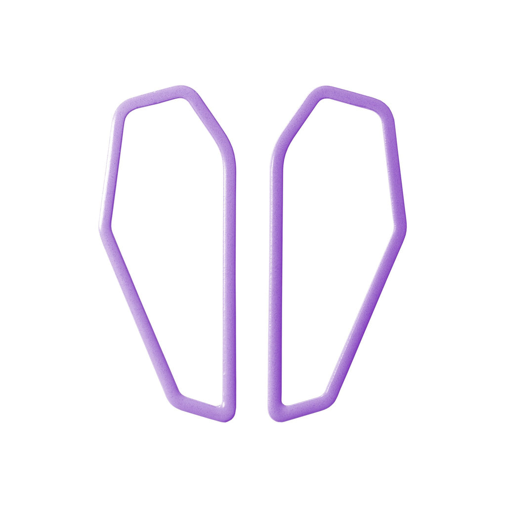 13. Lisa Kroeber Jewellery Color Frames Earrings in light purple, shown in studio