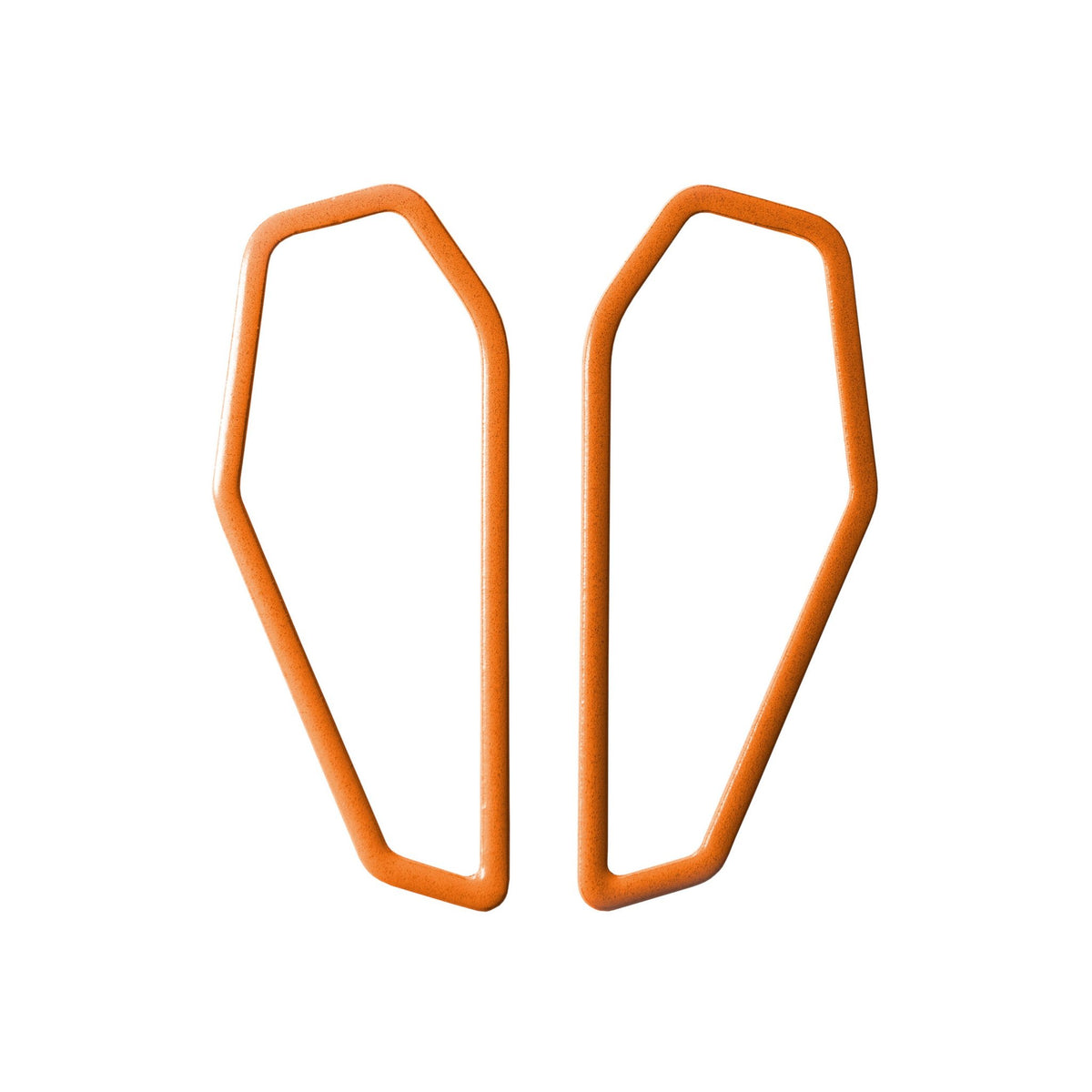 15. Lisa Kroeber Jewellery Color Frames Earrings in orange, displayed in studio