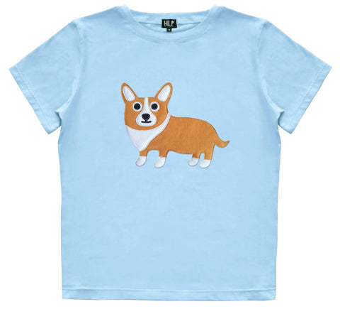 3. Women's light blue Corgi T-shirt by HILP, with an adorable corgi print, in a comfortable regular fit