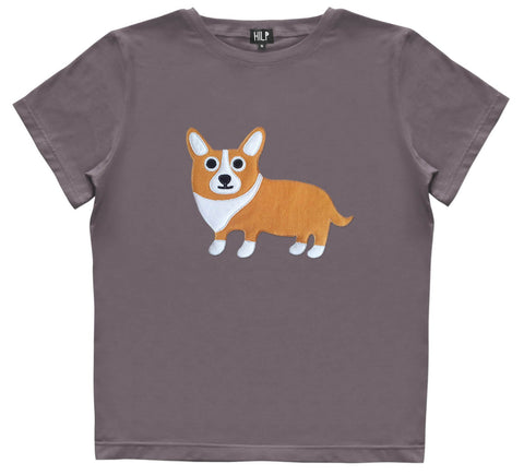 4. Women's grey Corgi T-shirt by HILP, featuring a charming corgi illustration, made from stretchy, skin-friendly material