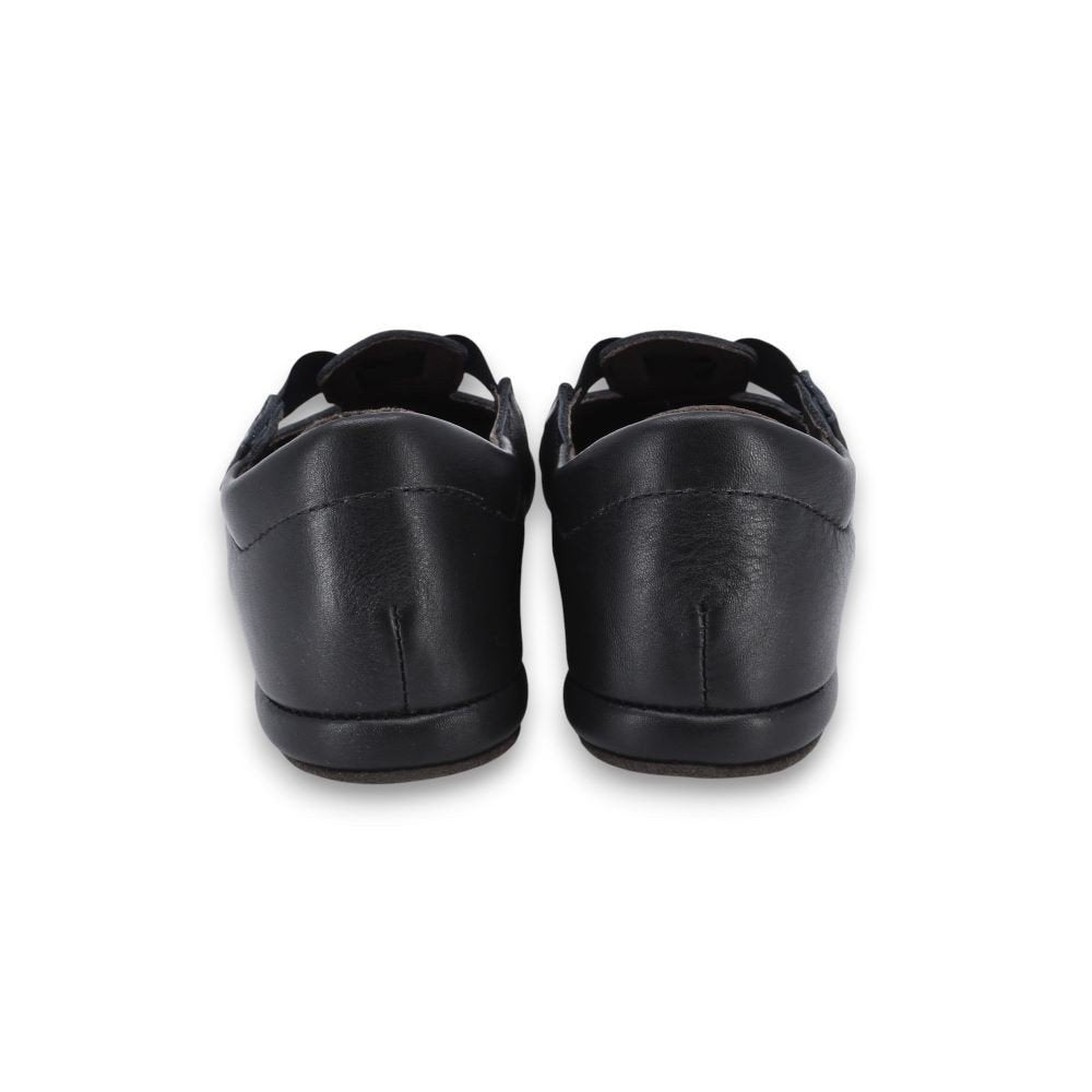 4. Back view of OmaKing Kergatsi black dance shoes showing heel and leather finish