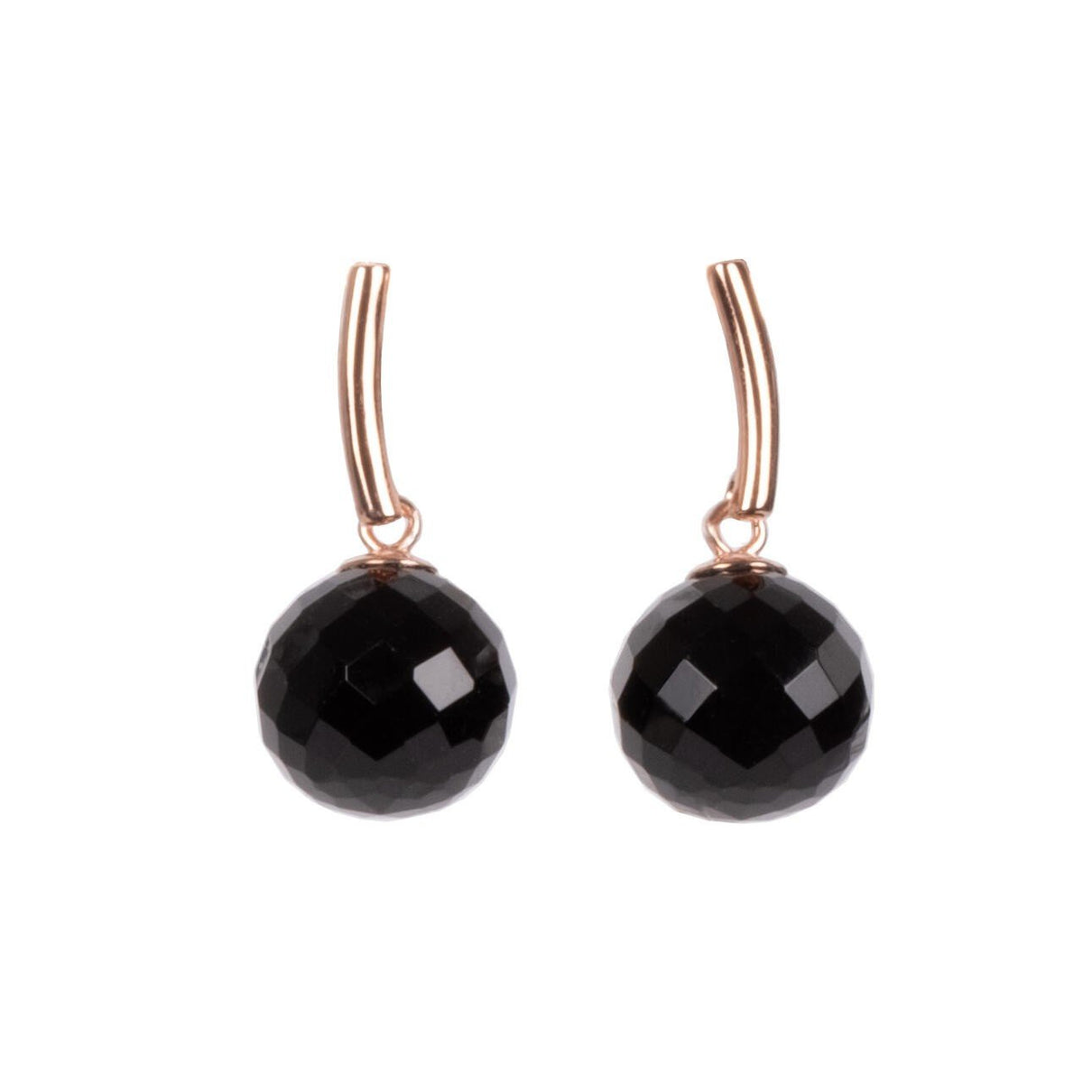 1. MyaMoon DayCharm Onyx Earrings in rose gold with black onyx cube design, studio shot