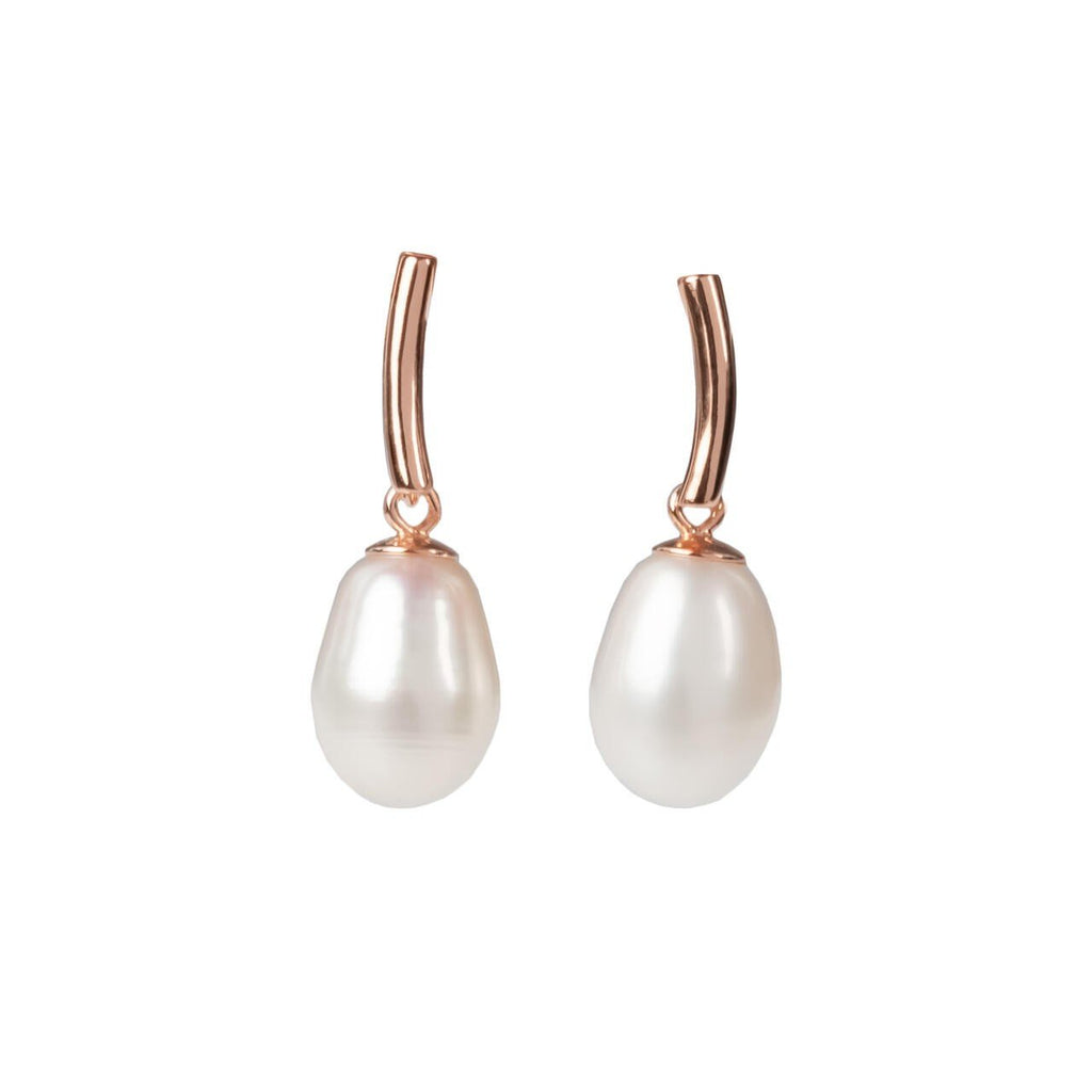 1. MyaMoon DayCharm Pearl Drop Earrings in rose gold with freshwater pearls, studio shot