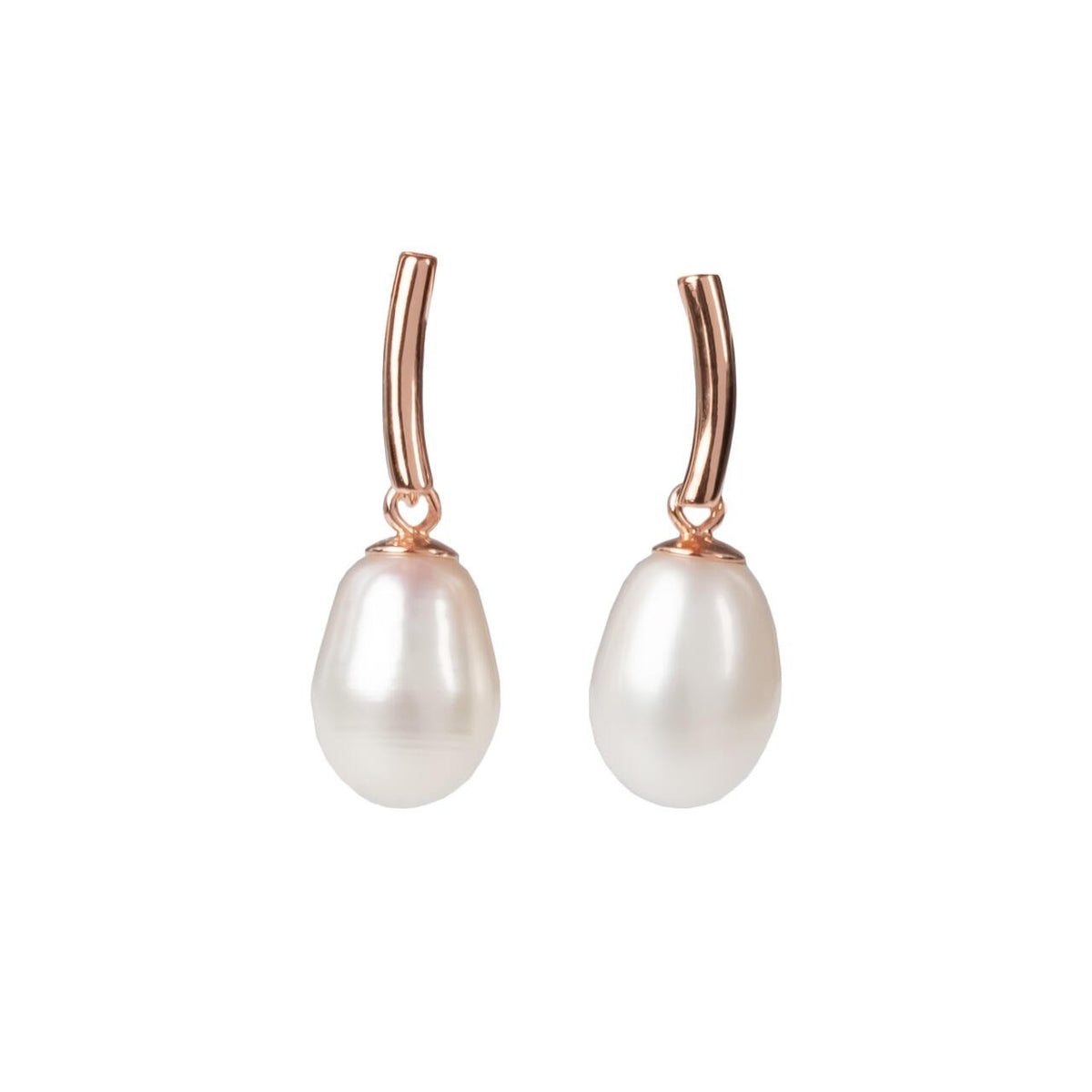 1. MyaMoon DayCharm Pearl Drop Earrings in rose gold with freshwater pearls, studio shot