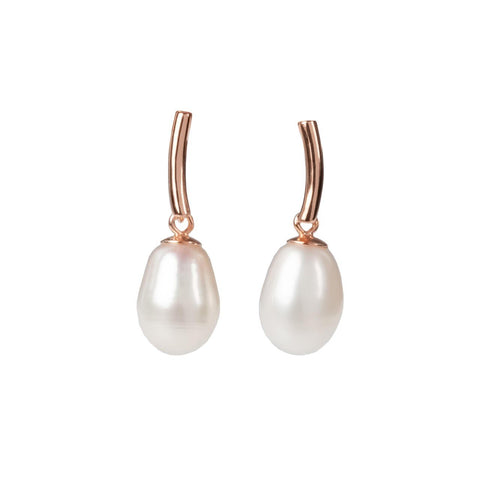 1. MyaMoon DayCharm Pearl Drop Earrings in rose gold with freshwater pearls, studio shot