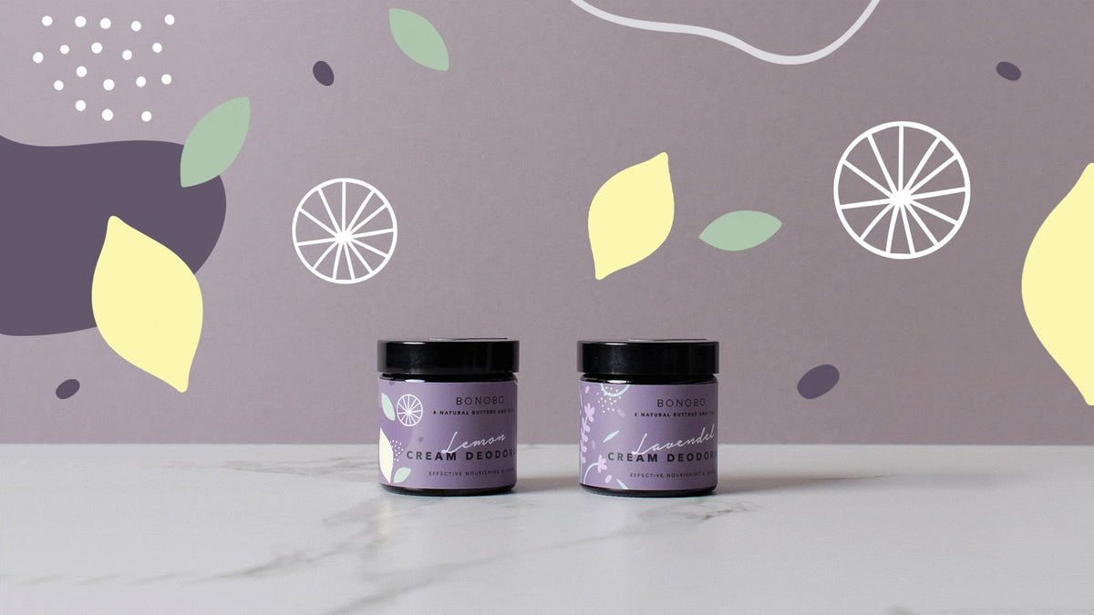 4. Two jars of BONOBO Lemon Deodorant-Cream with lemon-themed background
