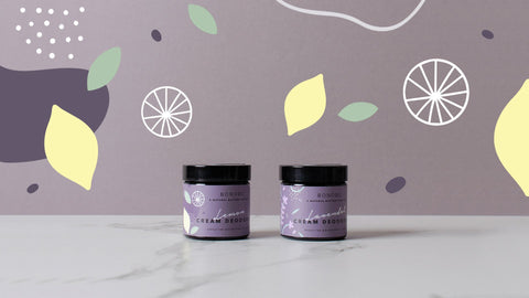 5. Two jars of BONOBO Lavendel Deodorant-Cream with decorative background featuring lemons and leaves