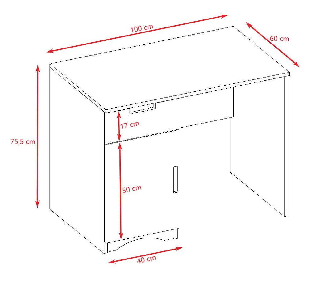 5. Size chart for Kocot Kids desk showing dimensions in centimeters