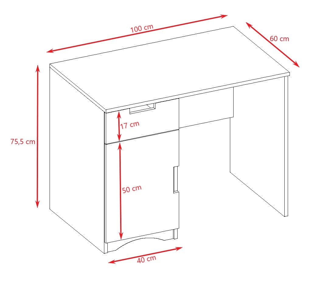5. Size chart for Kocot Kids desk showing dimensions in centimeters