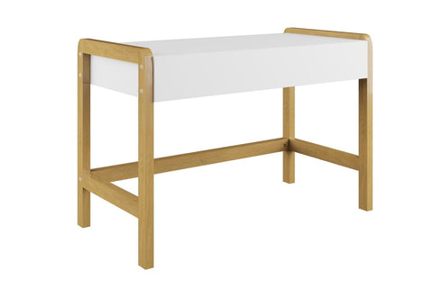 3. Side view of Kocot Kids Victor desk showing white tabletop and oak legs