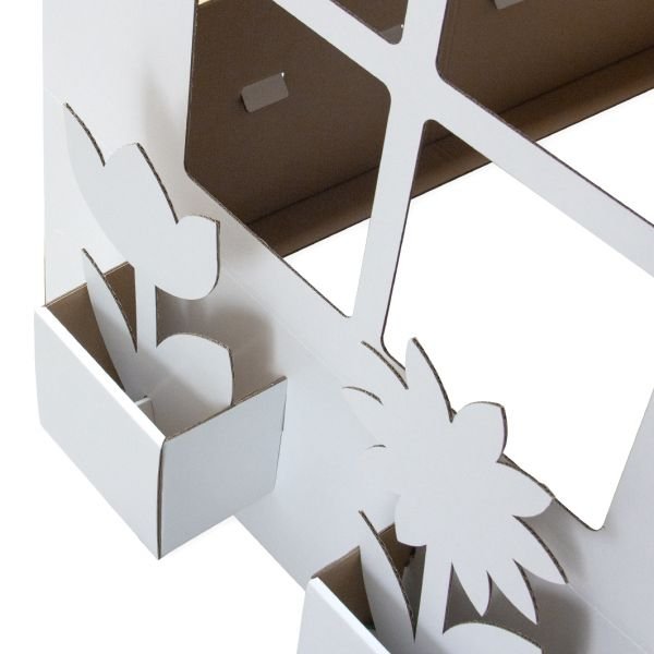 6. Close-up of SEIK cardboard house window with decorative flower boxes