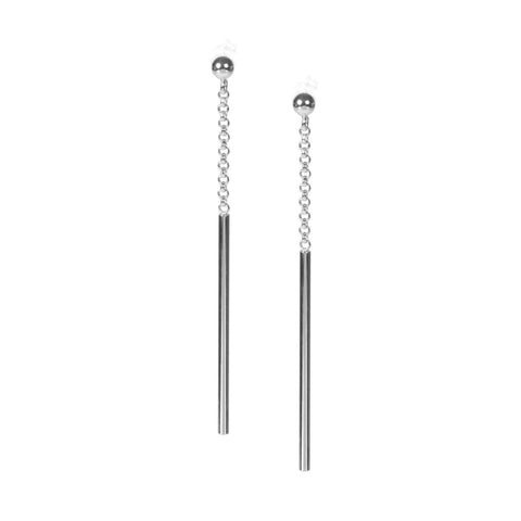 1. MyaMoon Dots Fixed Earrings in silver, featuring a minimalist long design with fixed dot detail, shown in studio setting