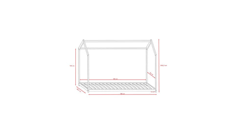 5. Size chart for Kocot Kids Bella house bed showing dimensions in centimeters