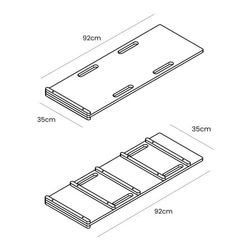 5. Size chart for slide and ladder attachment with measurements in centimeters