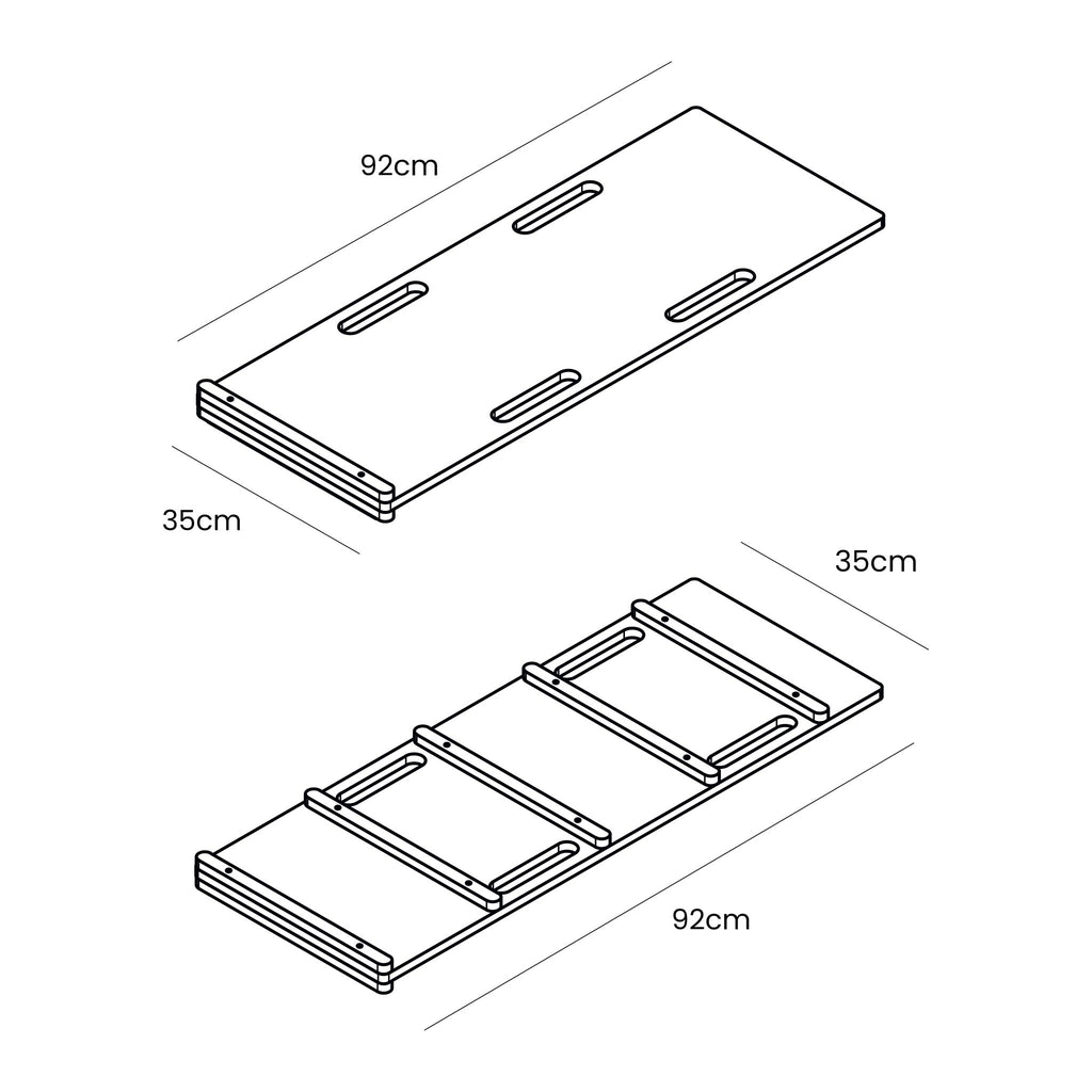 5. Size chart for slide attachment, showing dimensions 92cm by 35cm